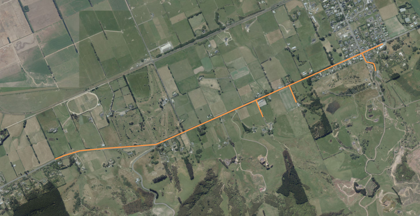Birds eye view of Main South Road and East Taieri-Allanton Road