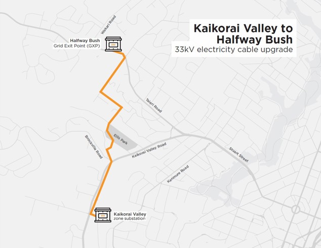 Map showing the cable path