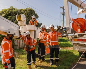 Crews working near an elevated working platform
