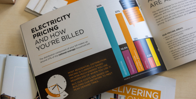 Photo showing a book open on a page explaing electricity pricing and how you're billed page. 