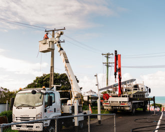 Multiple crews working on power lines in Brighton