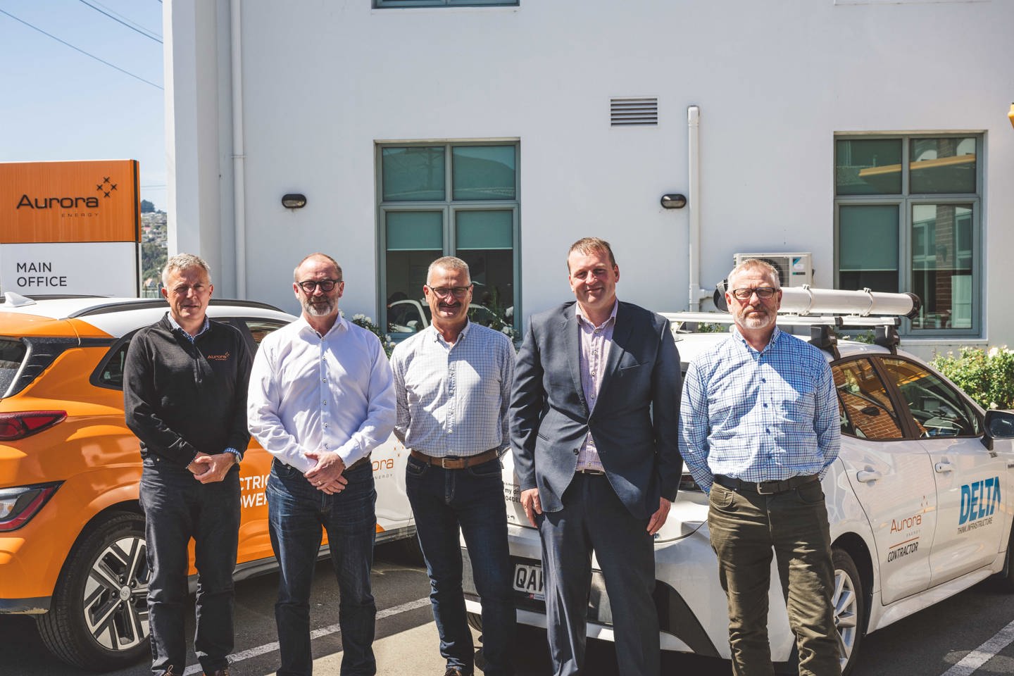 (From left) Richard Fletcher, Chief Executive, Aurora Energy; Mike Costelloe, Chief Executive Officer, Delta; Richard King, General Manager, Greenspace Services, Delta; Richard Starkey, General Manager Service Delivery, Aurora Energy; Michael Price, General Manager Power and Communication Services, Delta (From left) Richard Fletcher, Chief Executive, Aurora Energy; Mike Costelloe, Chief Executive Officer, Delta; Richard King, General Manager, Greenspace Services, Delta; Richard Starkey, General Manager Service Delivery, Aurora Energy; Michael Price, General Manager Power and Communication Services, Delta